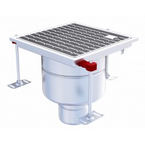 Siphon monolithique Epur HygieneFirst avec grille à barreaux inox, 300 x 300 mm, sortie verticale, Ø 218 mm