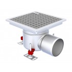 Siphon monolithique, Epur HygieneFirst avec grilles caillebotis anti-dérapante, 250 x 250 mm, sortie horizontale, Ø 157 mm