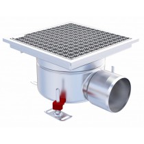 Siphon monolithique Epur HygieneFirst avec grillescaillebotis anti-dérapante, 300 x 300 mm, sortie horizontale, Ø 218 mm