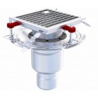 Siphon téléscopique Epur HygieneFirst avec grilles à barreaux, 250 x 250 mm, sortie verticale, Ø 157 mm