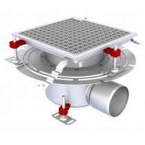 Siphon téléscopique Epur HygieneFirst avec grilles caillebotis anti-dérapante, 300 x 300 mm, sortie horizontale, Ø 218 mm