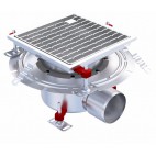 Siphon téléscopique Epur HygieneFirst avec grilles à barreaux, 300 x 300 mm, sortie horizontale, Ø 218 mm