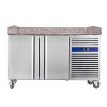 Table à pizza réfrigérée, froid positif, surface en granit, 2 portes, 390 L, 370 W