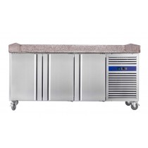 Table à pizza réfrigérée, froid positif, surface en granit, 3 portes, 540 L, 450 W