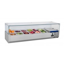 Présentoir à ingrédients réfrigéré vitré inox 38 L 125 W 4 x GN1/3 + 1 x GN1/2