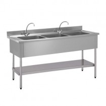 Plonge démontable, avec étagère, adossée, 3 bacs, L 1900 x l 700 x H 900 mm