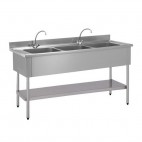 Plonge démontable avec étagère adossée 3 bacs L 1900 x l 700 x H 900 mm