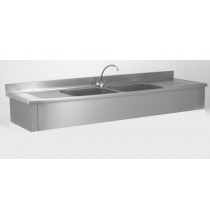 Plonge suspendue, adossée, 2 bacs, 2 égouttoirs, L 2400 x l 700 mm