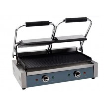 Grill panini en inox, surface rainurée, 1,8 + 1,8 kW