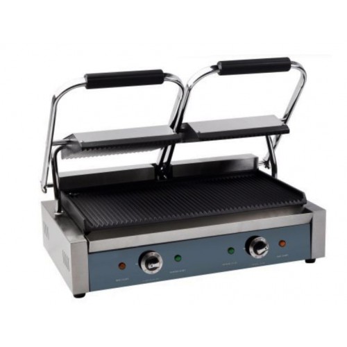 Grill panini inox surface rainurée 1.8 + 1.8 kW Grill panini inox surface rainurée 1.8 + 1.8 kW