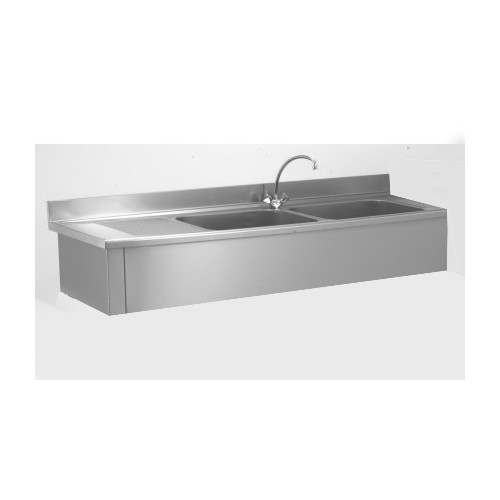 Plonge suspendue adossée 2 bacs à droite 1 égouttoir à gauche L 1900 x l 700 mm Plonge suspendue adossée 2 bacs à droite 1 égouttoir à gauche L 1900 x l 700 mm