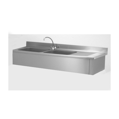Plonge suspendue adossée 2 bacs à gauche 1 égouttoir à droite L 1900 x l 700 mm Plonge suspendue adossée 2 bacs à gauche 1 égouttoir à droite L 1900 x l 700 mm