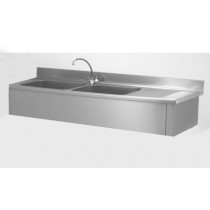 Plonge suspendue, adossée, 2 bacs à gauche, 1 égouttoir à droite, L 1800 x l 700 mm