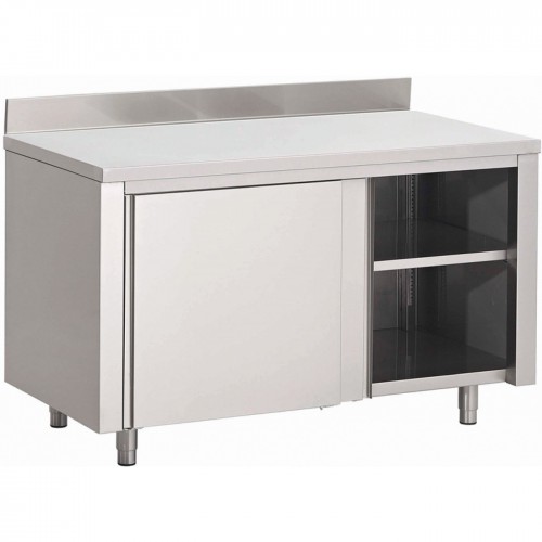 Table-armoire adossée, portes coulissantes, inox 304, L 1000 x P 600 x H 700 mm, sur mesure Table-armoire adossée, portes coulissantes, inox 304, L 1000 x P 600 x H 700 mm, sur mesure