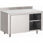 Table-armoire adossée, portes coulissantes, inox 304, L 1000 x P 600 x H 700 mm, sur mesure