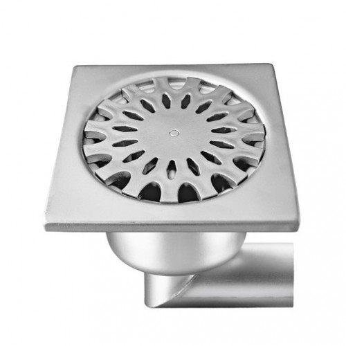 Siphon en acier inox avec prise de terre, 200 x 200 mm, sortie latérale, Ø 63 mm Siphon en acier inox avec prise de terre, 200 x 200 mm, sortie latérale, Ø 63 mm