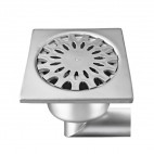 Siphon en acier inox avec prise de terre, 200 x 200 mm, sortie latérale, Ø 63 mm