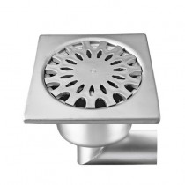 Siphon en acier inox avec prise de terre, 200 x 200 mm, sortie latérale, Ø 63 mm