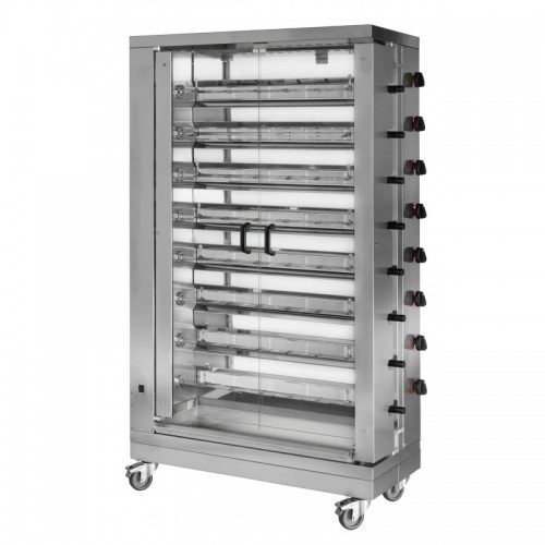 Rôtissoire à broche gaz, en acier inoxydable, 8 broches - 48 poulets Rôtissoire à broche gaz, en acier inoxydable, 8 broches - 48 poulets