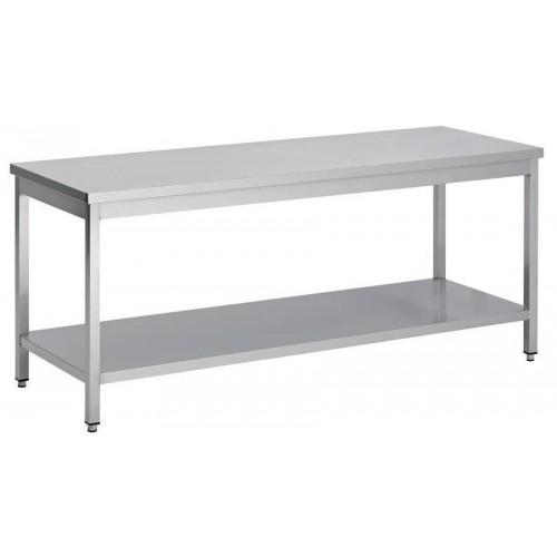 Table démontable bord droit pieds carrés, inox AISI 304, centrale avec étagère, P 700 mm Table démontable bord droit pieds carrés, inox AISI 304, centrale avec étagère, P 700 mm