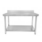 Table en inox alimentaire adossé, pieds carrés, profondeur 600 mm