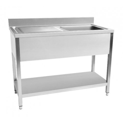 Plonge démontable en inox avec étagère, dosseret et egouttoir, 1 bac, L 1000 mm