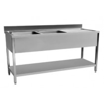 Plonge démontable en inox, avec dosseret et egouttoir, 2 bacs à gauche, L 1800 mm