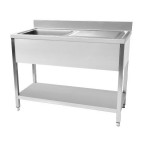 Plonge démontable en inox, avec dosseret et egouttoir, 1 bac, L 1000 mm