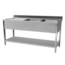 Plonge démontable en inox, avec dosseret et egouttoir, 2 bac, L 1400 mm