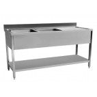 Plonge démontable en inox, avec dosseret et egouttoir, 2 bac, L 1400 mm