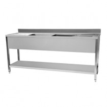 Plonge démontable en inox, avec dosseret, 2 bacs, 2 égouttoirs L 2000 x P 600 mm