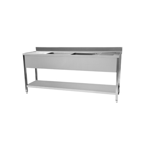 Plonge démontable en inox avec étagère, dosseret, 2 bacs, 2 égouttoirs L 2000 x P 700 mm Plonge démontable en inox avec étagère, dosseret, 2 bacs, 2 égouttoirs L 2000 x P 700 mm