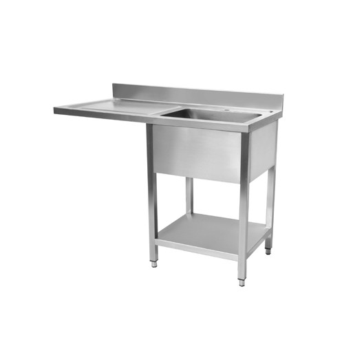 Plonge démontable lave-vaiselle avec étagère, pieds carrées, inox insonorisée, L 1200 x P 600 mm, 1 bac, 1 égouttoir Plonge démontable lave-vaiselle avec étagère, pieds carrées, inox insonorisée, L 1200 x P 600 mm, 1 bac, 1 égouttoir