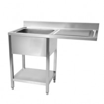 Plonge démontable lave-vaiselle avec étagère, pieds carrées, inox insonorisée, L 1400 x P 700 mm, 1 bac, 1 égouttoir