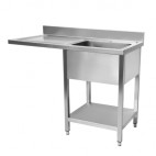 Plonge démontable lave-vaiselle, pieds carrées, inox insonorisée, L 1200 x P 600 mm, 1 bac, 1 égouttoir