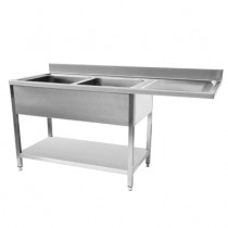 Plonge démontable lave-vaiselle, pieds carrées, inox insonorisée, L 1600 x P 600 mm, 2 bacs, 1 égouttoir