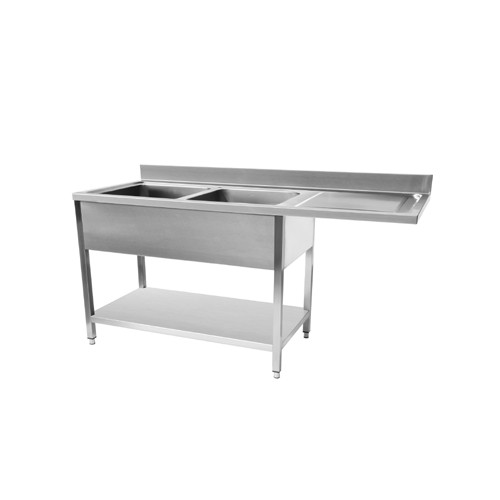 Plonge démontable lave-vaiselle avec étagère, pieds carrées, inox insonorisée, L 1600 x P 700 mm, 2 bacs, 1 égouttoir Plonge démontable lave-vaiselle avec étagère, pieds carrées, inox insonorisée, L 1600 x P 700 mm, 2 bacs, 1 égouttoir