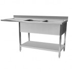 Plonge démontable lave-vaiselle, pieds carrées, inox insonorisée, L 1600 x P 600 mm, 2 bacs, 1 égouttoir