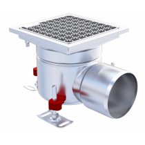 Siphon monolithique Epur HygieneFirst avec grilles inox, caillebotis 200 x 200 mm, sortie horizontale, Ø 157 mm, 2,8 L/s