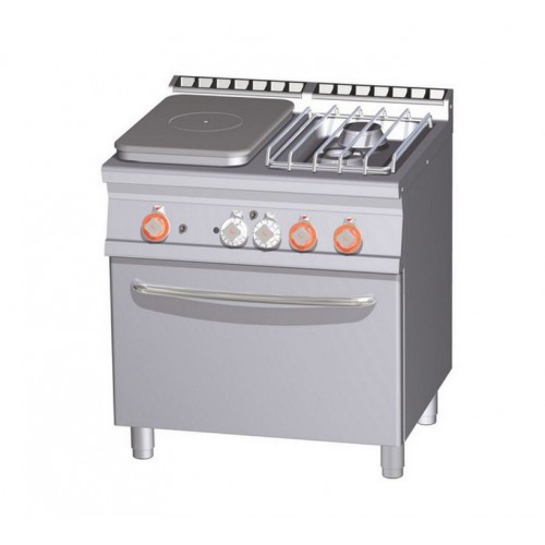 Fourneaux 2 feux gaz avec 1/2 plaque coup de feu sur four électrique GN2/1, gamme 700