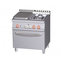 Fourneau gaz avec plaque coup feu sur four électrique ventilé GN1/1, gamme 700, 2 feux gaz + 1/2 PCF