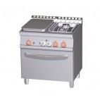 Fourneaux 2 feux gaz avec 1/2 plaque coup de feu sur four électrique ventilé GN1/1, gamme 700