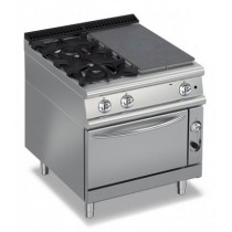 Fourneau 2 feux vifs gaz, 1/2 plaque coup de feu sur four électrique, Gamme 700, 16,5 + 6 Kw