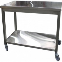 Table de service soudée 2 niveaux sur roues zinguées, P 600 mm