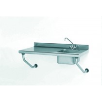 Table inox suspendue sur-mesure , à dosseret, avec robinet, largeur 700 mm, avec bac à gauche, L 400 x P 400 x H 250 mm