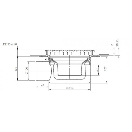 Siphon en acier inox EN 1.4301, 250 x 250 mm, sortie horizontale, Ø 100 mm fabrication sur mesure Siphon en acier inox EN 1.4301, 250 x 250 mm, sortie horizontale, Ø 100 mm fabrication sur mesure