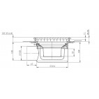 Siphon en acier inox EN 1.4301, 250 x 250 mm, sortie horizontale, Ø 100 mm