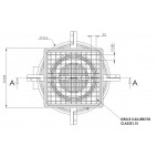 Siphon en acier inox EN 1.4301, 250 x 250 mm, sortie horizontale, Ø 100 mm
