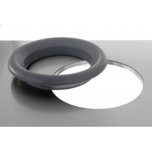 Trou-vide déchets bords tombés + collerette caoutchouc pour meubles et tables sur mesure disposé à gauche Trou-vide déchets bords tombés + collerette caoutchouc pour meubles et tables sur mesure disposé à gauche