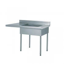 Table de déboîtage sur pieds sur-mesure, acier inoxydable, capacité 2 bacs GN 1/1, P 700 mm, cuve à gauche
